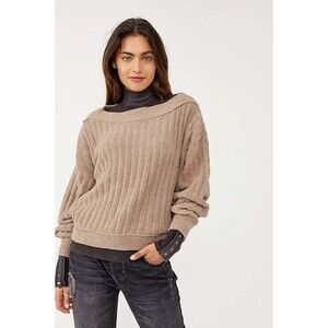 Free People Womens Sweater Gray Cabin Fever Pullover Ribbed Fleece Dolman Large